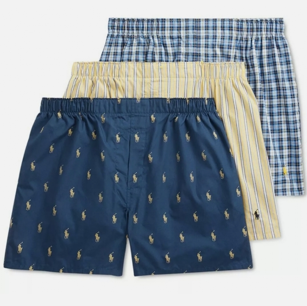Polo Ralph Lauren 3-Woven Boxers Medium (32"-34")  Assorted Blue/Yellow